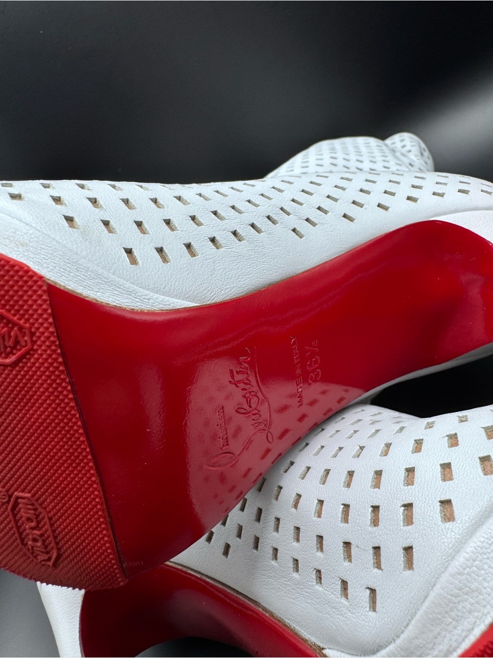 Christian Louboutin Jennifer 120 White Nappa Perforated Boots EU 36.5 - Picture 9 of 11
